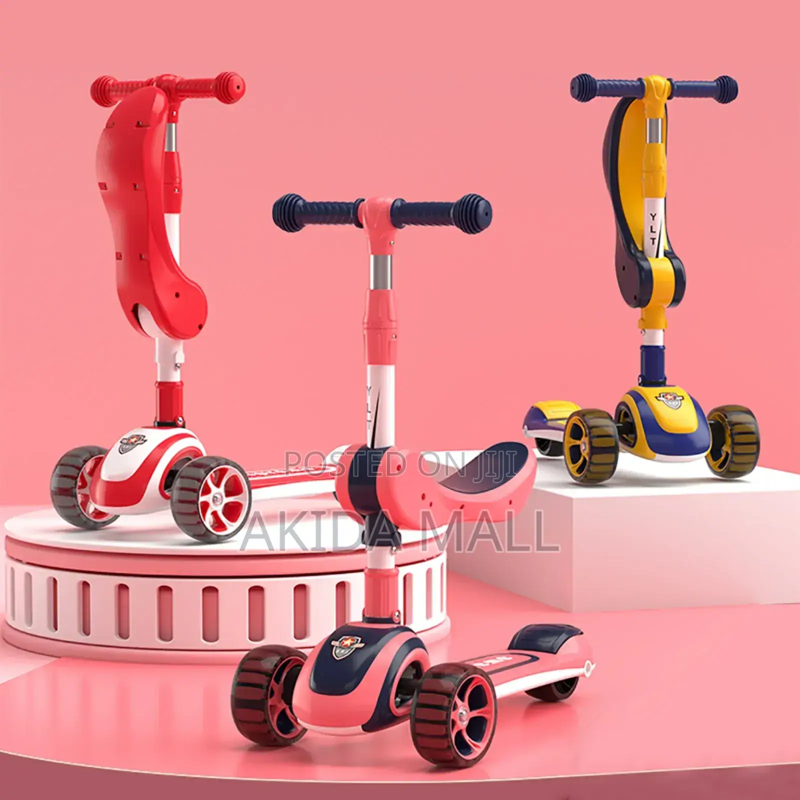 2-in-1 Kids Scooter With Led Wheels - Adjustable Handles, Rear Brake