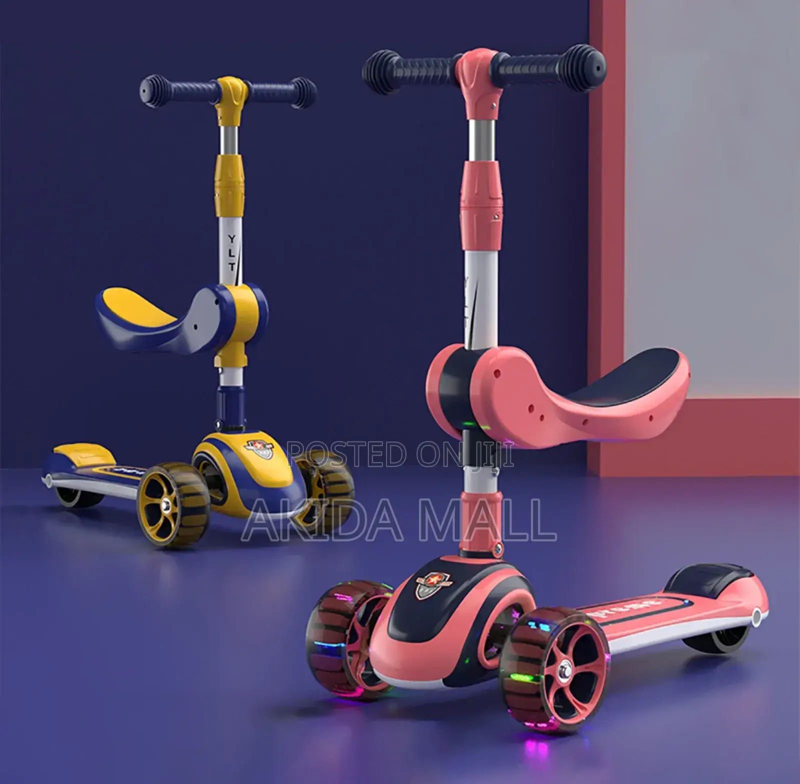 2-in-1 Kids Scooter With Led Wheels - Adjustable Handles, Rear Brake
