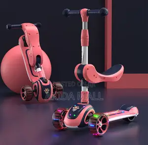 2-in-1 Kids Scooter With Led Wheels - Adjustable Handles, Rear Brake