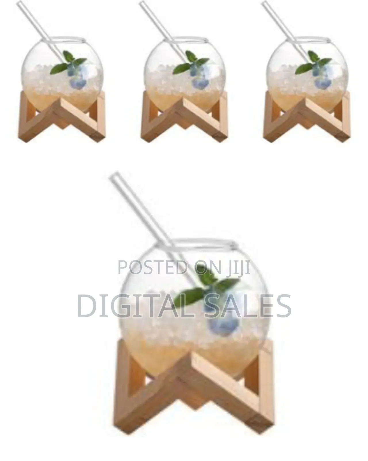 6 Pieces of Moon Round Ball Shaped Cocktail Glass With Bamboo Stan