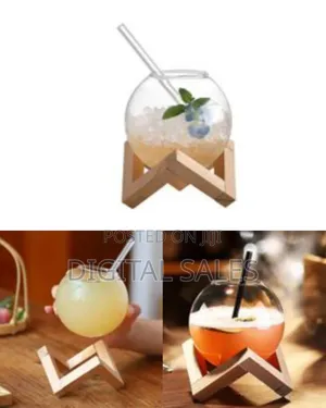 6 Pieces of Moon Round Ball Shaped Cocktail Glass With Bamboo Stan