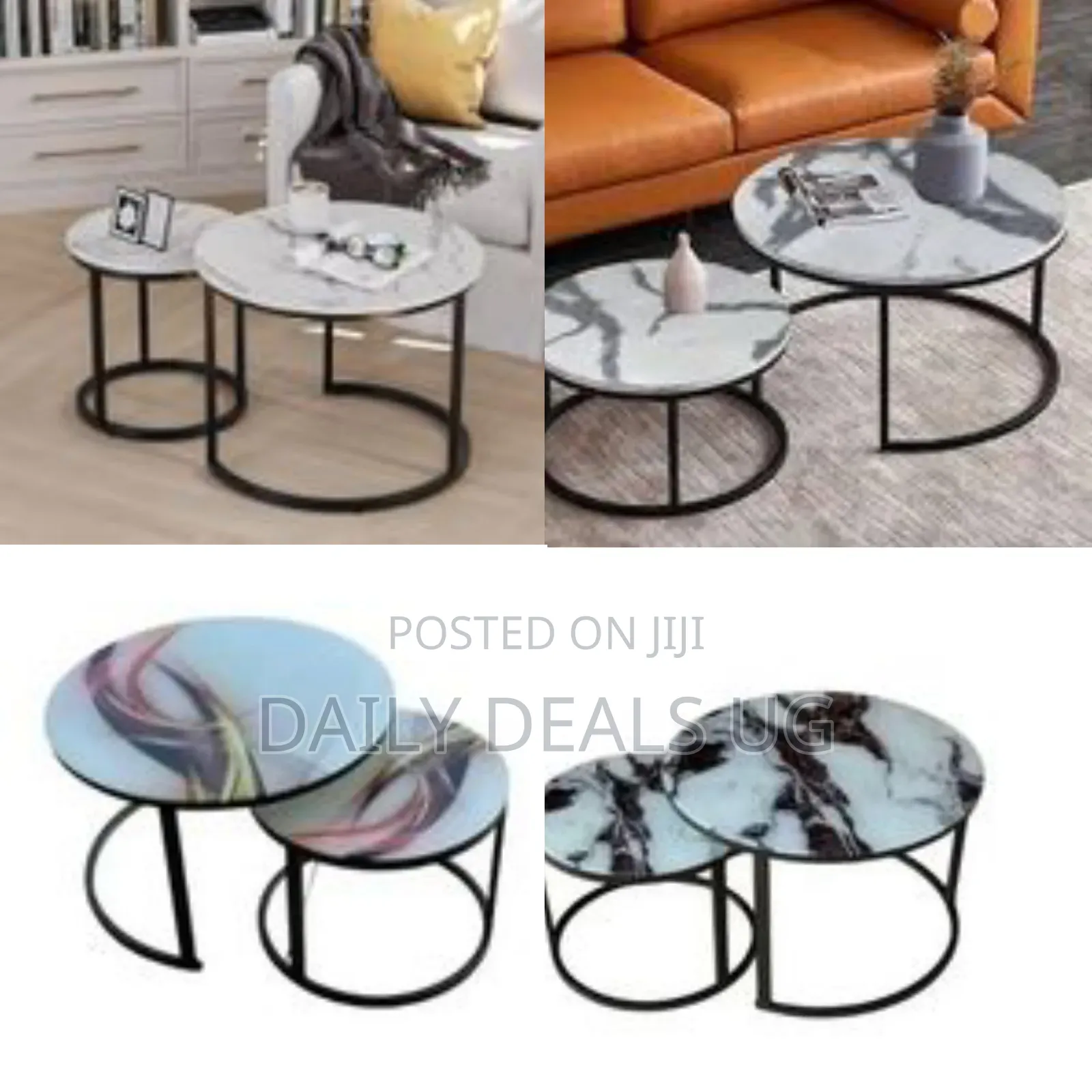 Nesting Coffee Table Set of 2, 23.6" Round Coffee Table Wood Grain Top