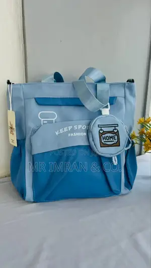 Blue Multi-Pocket Nylon Tote Bag