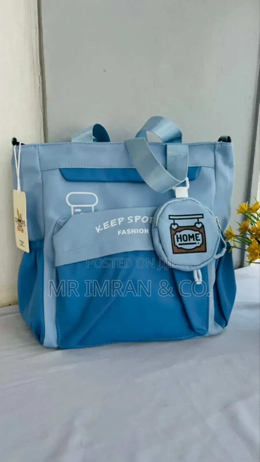 Blue Multi-Pocket Nylon Tote Bag