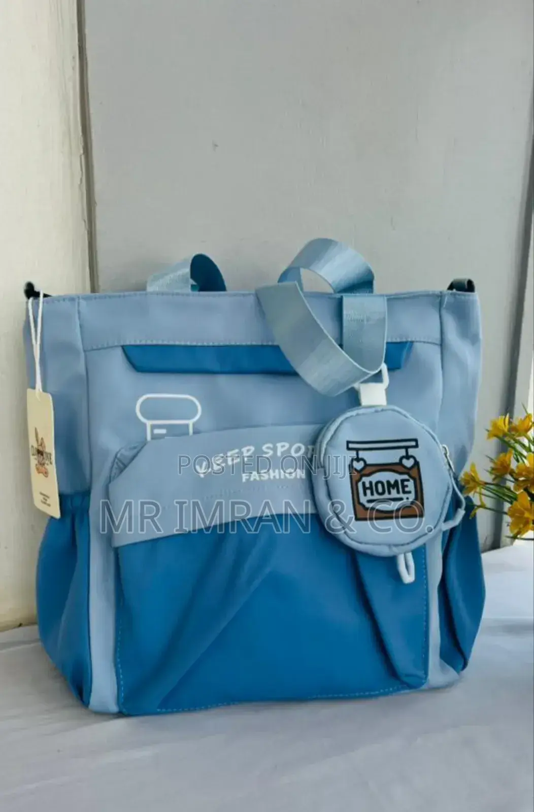 Blue Multi-Pocket Nylon Tote Bag