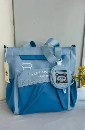 Blue Multi-Pocket Nylon Tote Bag
