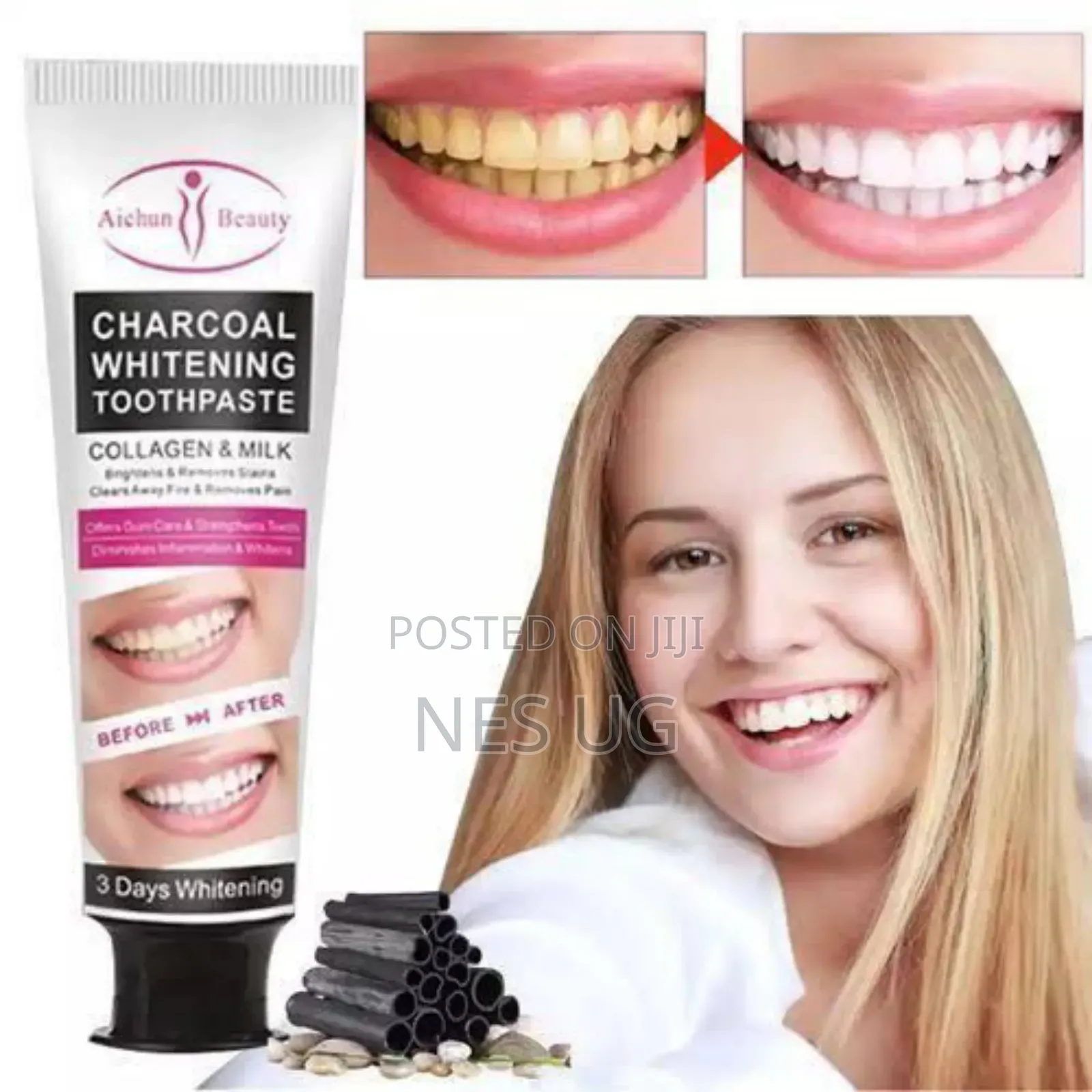 Pure White Teeth Whitening Charcoal Toothpaste With Collagen & Milk
