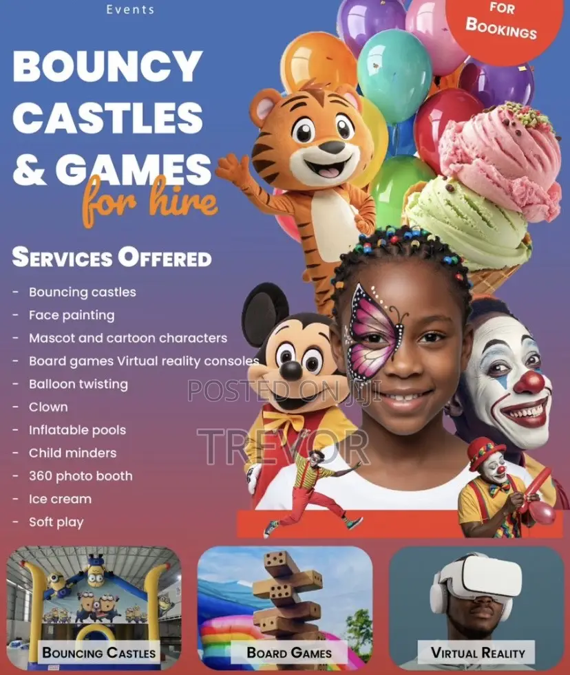 Bouncy Castles, Mascot and Cartoon Characters,Clowns, Face Painting