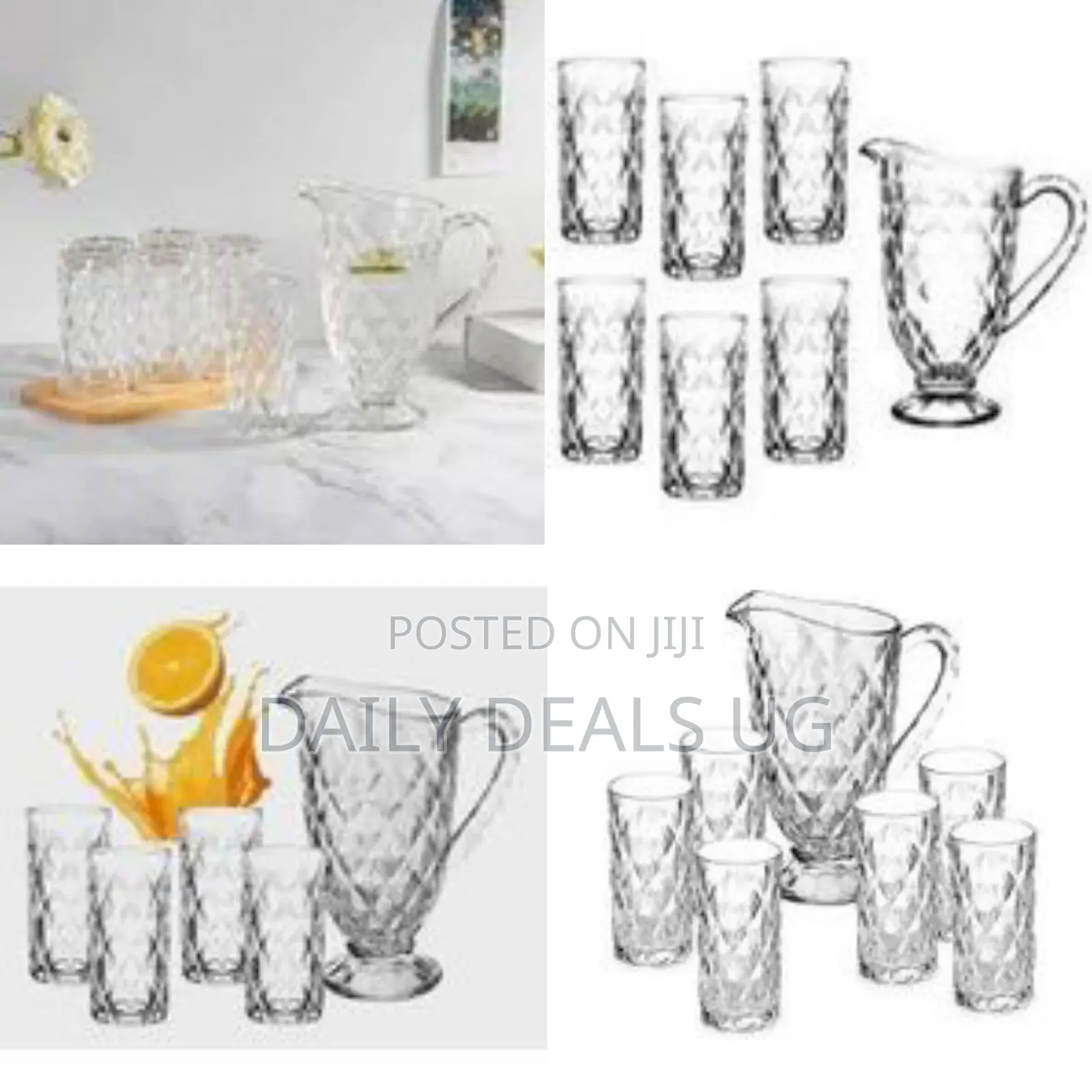 Set of 6 Diamond Water and Juice Glasses Set Plus1.5 L 1 Jug