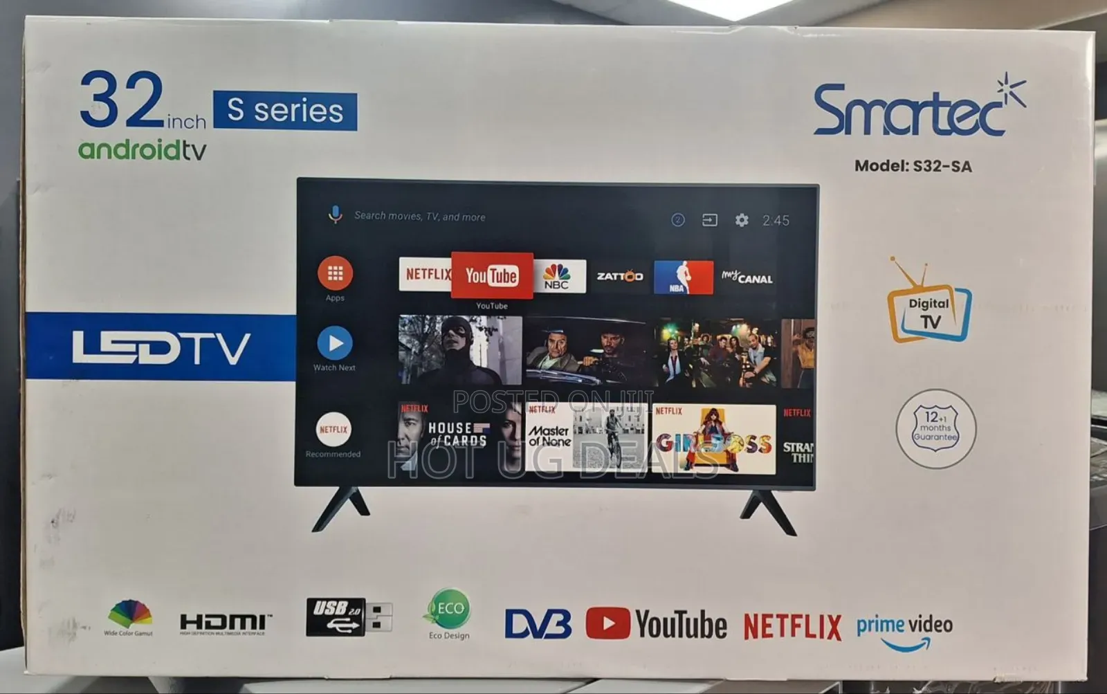 Smartec 32 Inch Android Smart Digital Free To Air Tv - Black