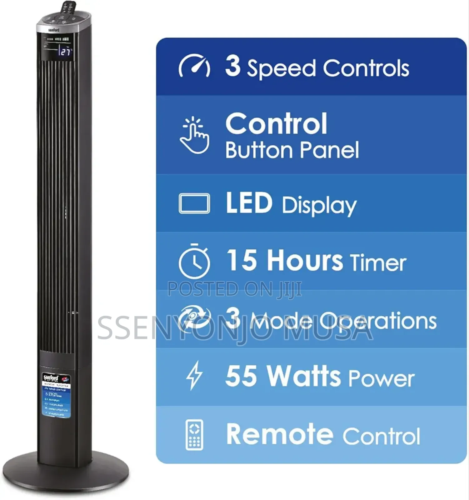 Sanford 46-Inch Tower Fan–55w Powerful Cooling Fan With Remote Control