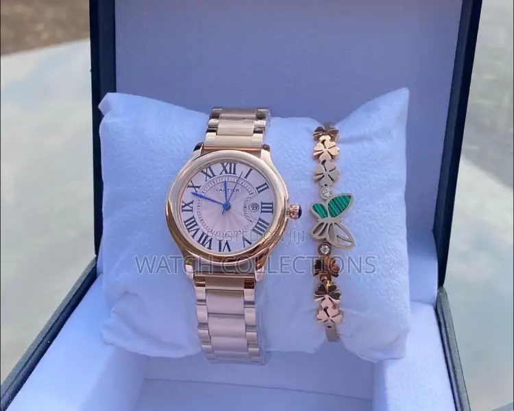 Ladys Rose Gold Cartier Watch With a Bracelet