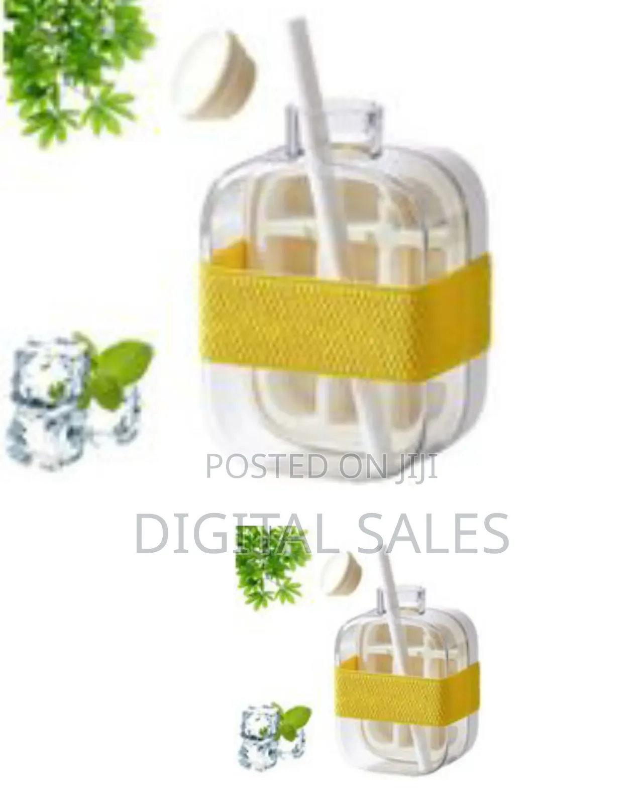 Ice Cube Bottle With Straw, Zero Touch Press Ice Cube