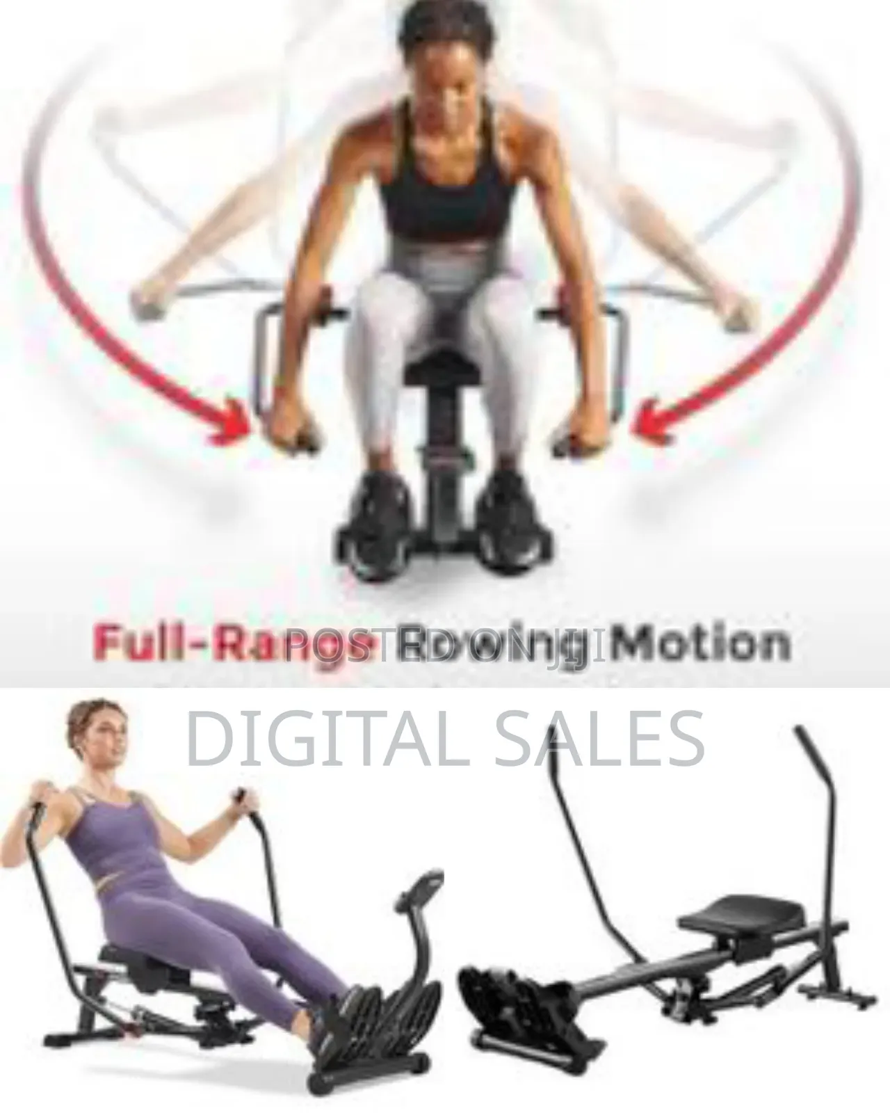 Health Fitness Compact Full-Motion Rowing Machine W/Adjustable