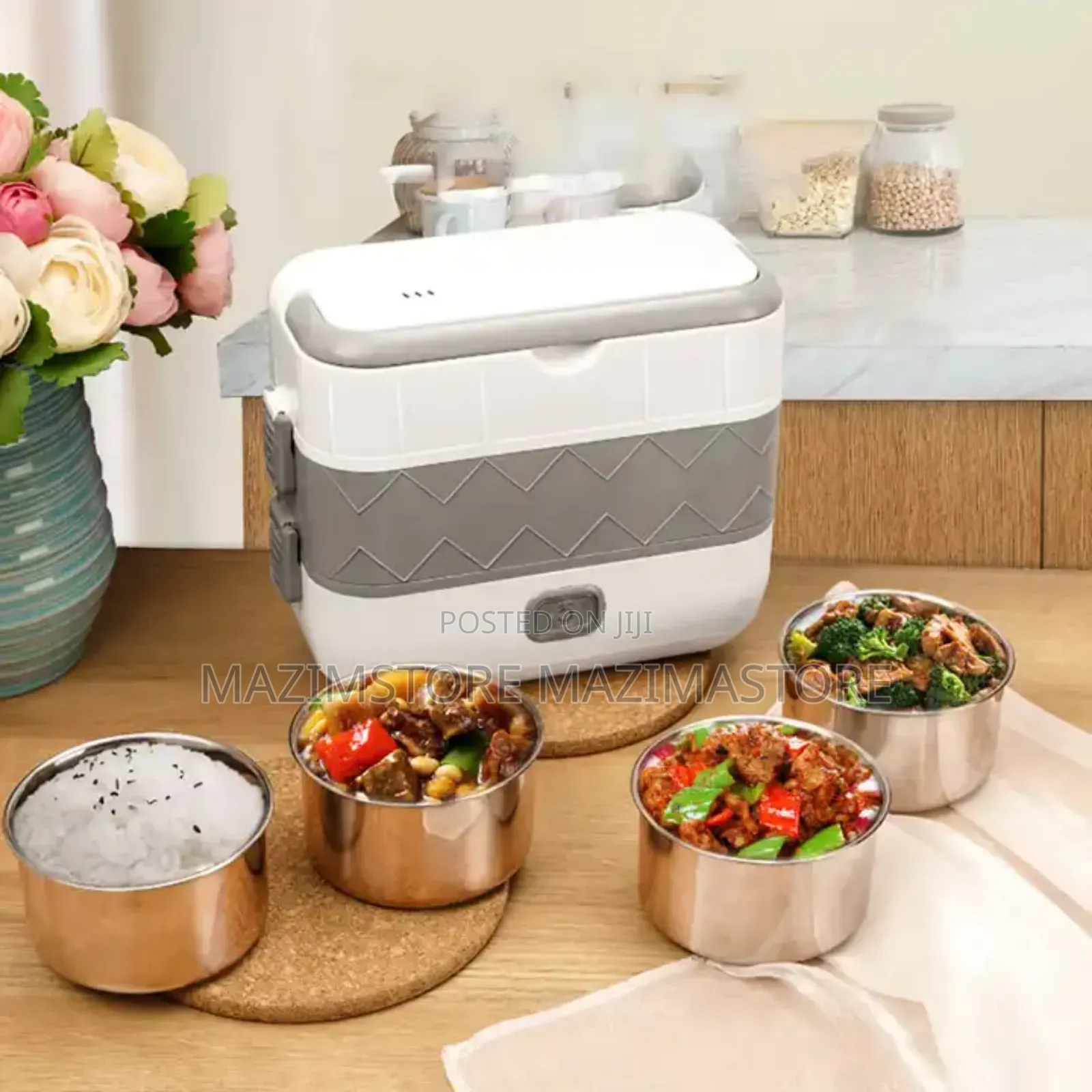 Portable Electric Lunch Box Heating Food Steamer Container, White
