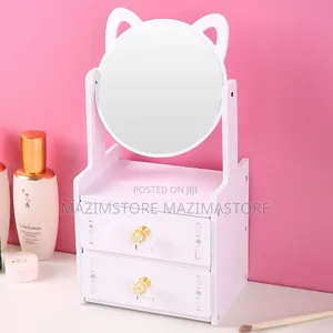 Cat-Eared Cosmetic Organizer With Mirror and Drawers - Multicolor