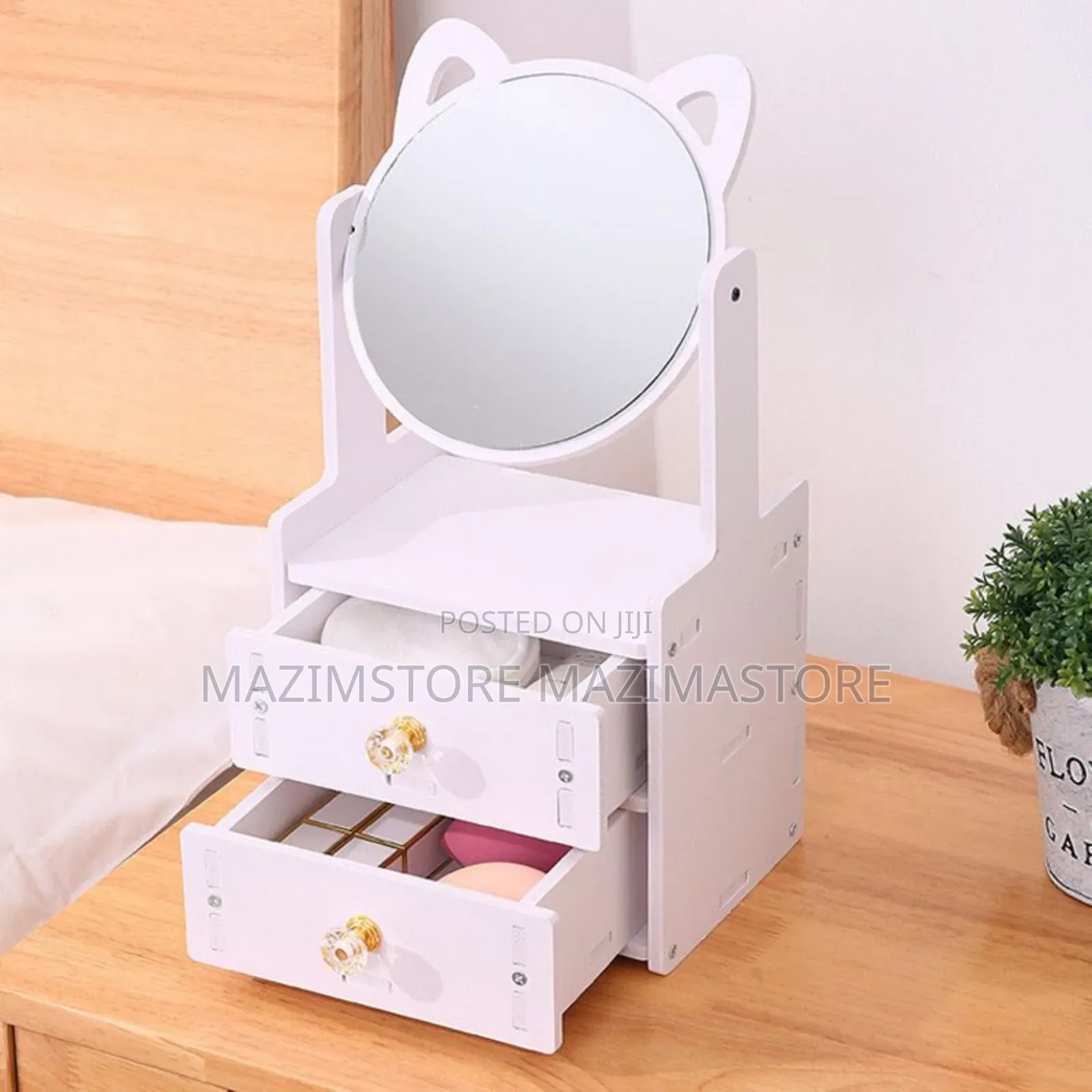 Cat-Eared Cosmetic Organizer With Mirror and Drawers - Multicolor