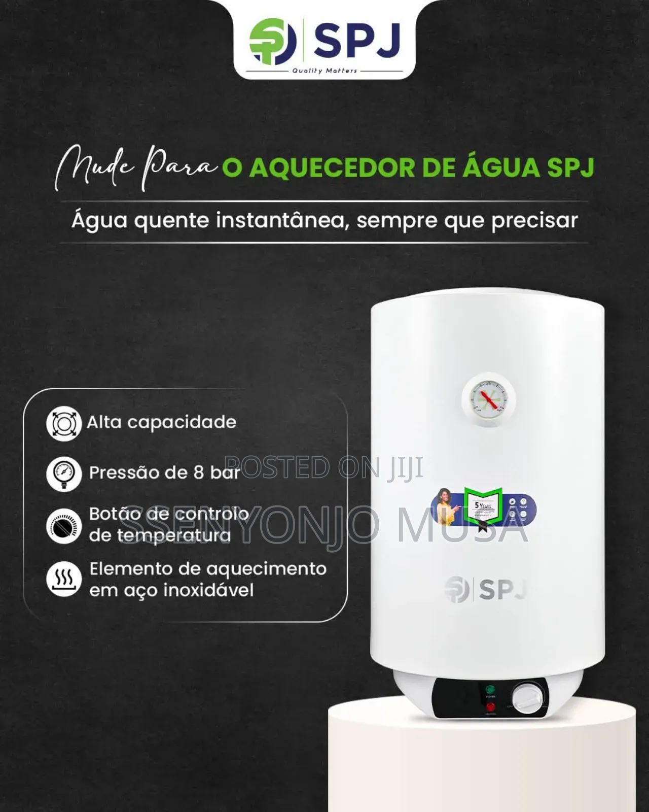 Spj 50l Electric Water Heater – 2000w Instant Heating, 30°–75°C.
