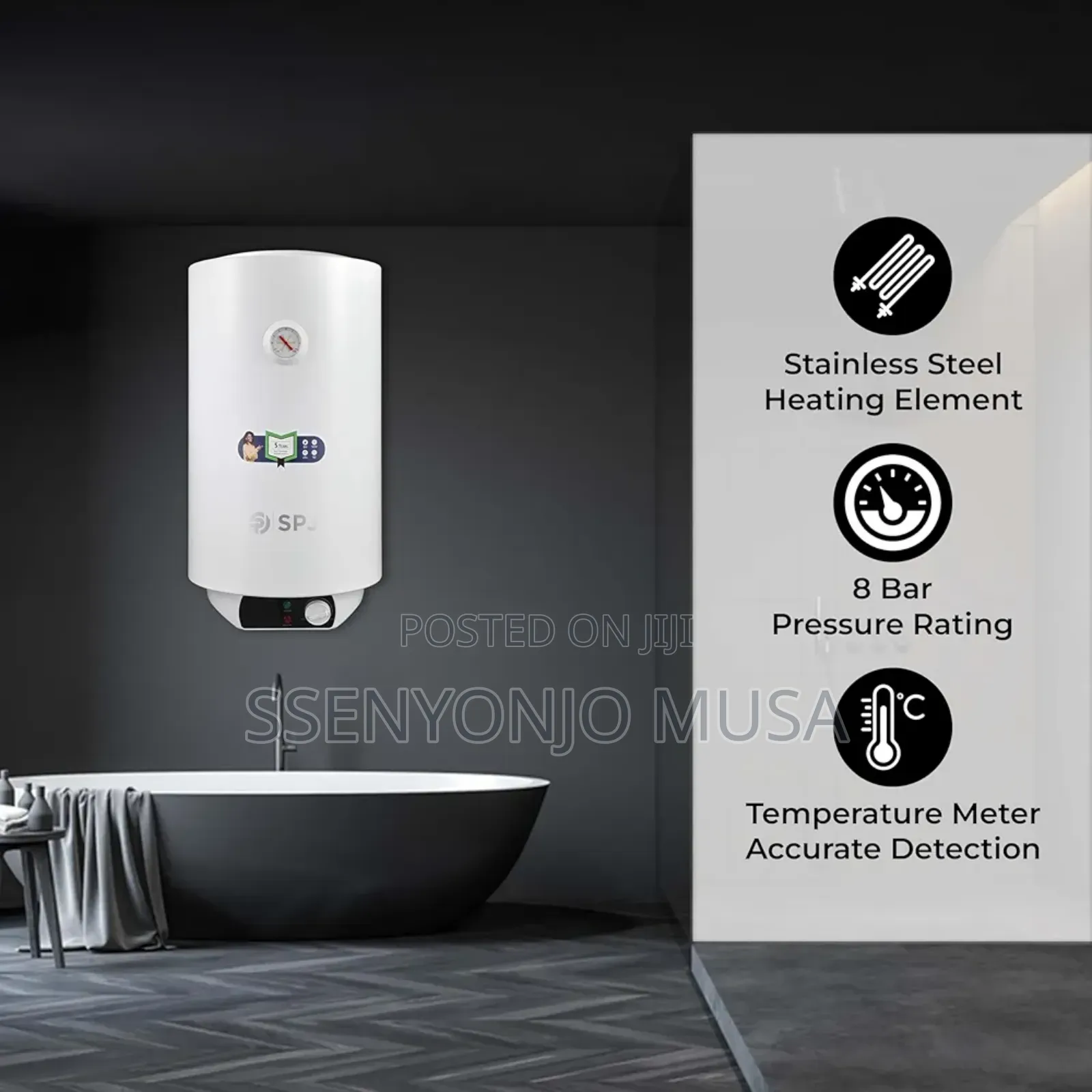 Spj 50l Electric Water Heater – 2000w Instant Heating, 30°–75°C.