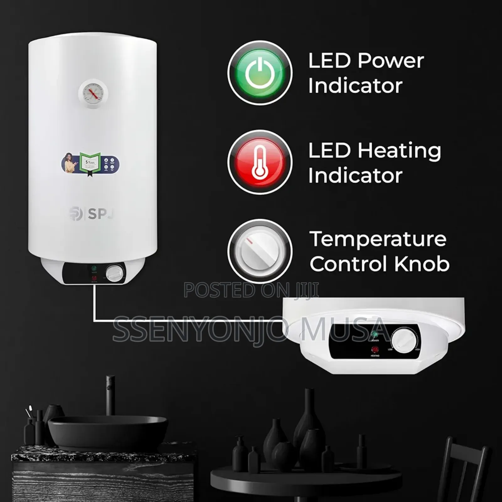 Spj 50l Electric Water Heater – 2000w Instant Heating, 30°–75°C.
