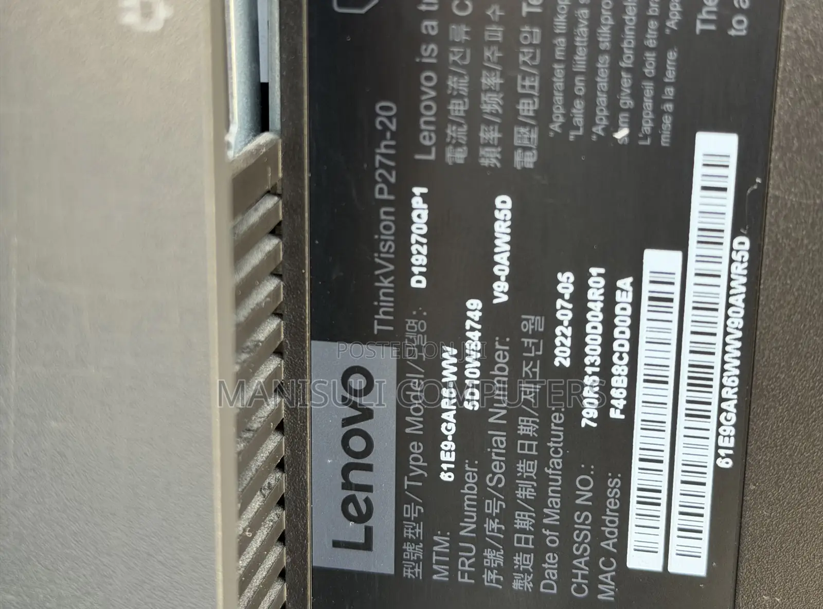 High Quality Monitor Lenovo 27 Inch Screen Ips