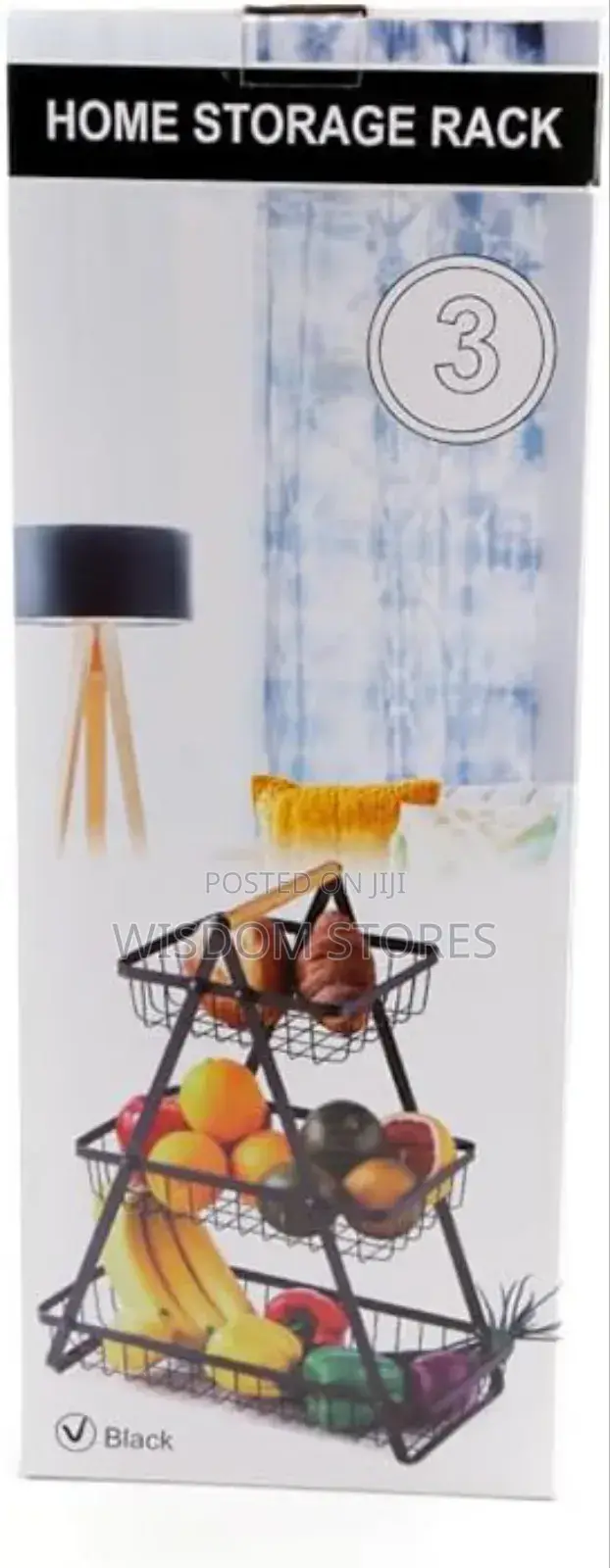 3-tier Counter Storage Basket, Wire And Wood Design, 47.5 X 40 X 18 Cm