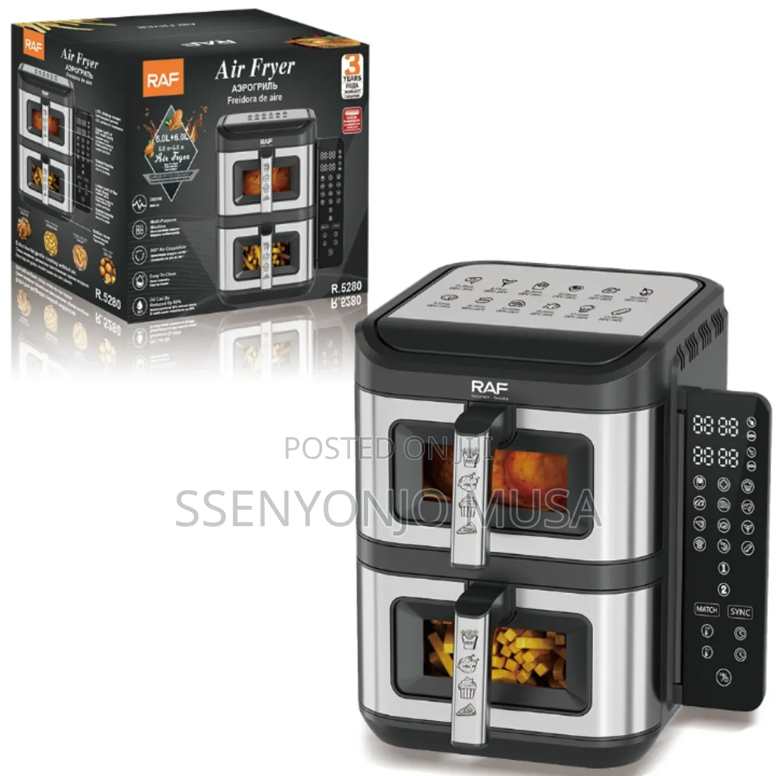 Raf 2800w Dual Basket Air Fryer – 6l + 6l, Touch Screen, 360° Air -