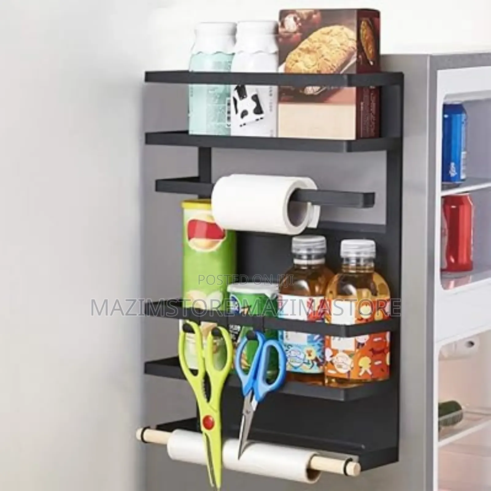Magnetic Fridge Side Shelf Storage Organizer, Spice Rack Hanger 6hooks