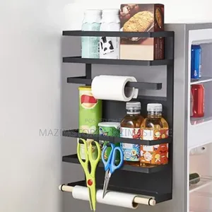 Magnetic Fridge Side Shelf Storage Organizer, Spice Rack Hanger 6hooks