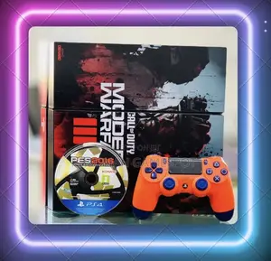 Ps4 Set With Two Controllers, 18 Games Loaded, Vibrant Gaming Energy.