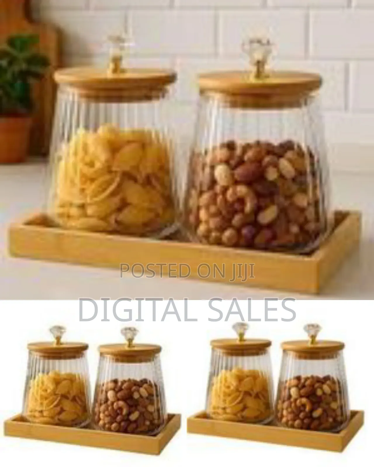 2-Piece Round Airtight Glass Storage Jar Canister Set With Bamboo