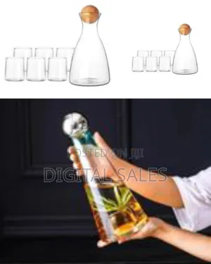 7 Piece Leakproof Ribbed Borosilicate Glass Pitcher Set, Elegant Jug
