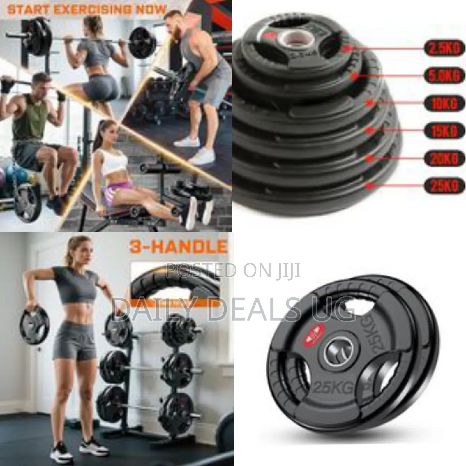 25kgs 2 Piece of Rubber Coated Hand Grip Bumper Weight Plate Discs