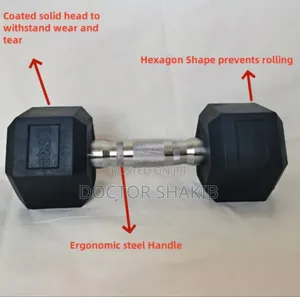 Pair of Rubber Coated Dumbbells 7.5kg Black Silver
