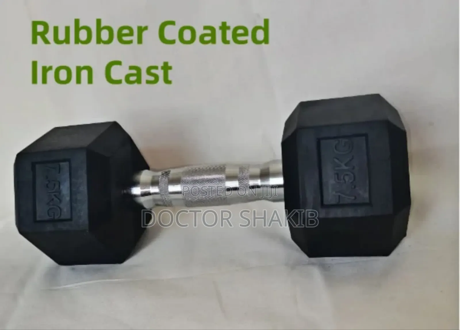 Pair of Rubber Coated Dumbbells 7.5kg Black Silver