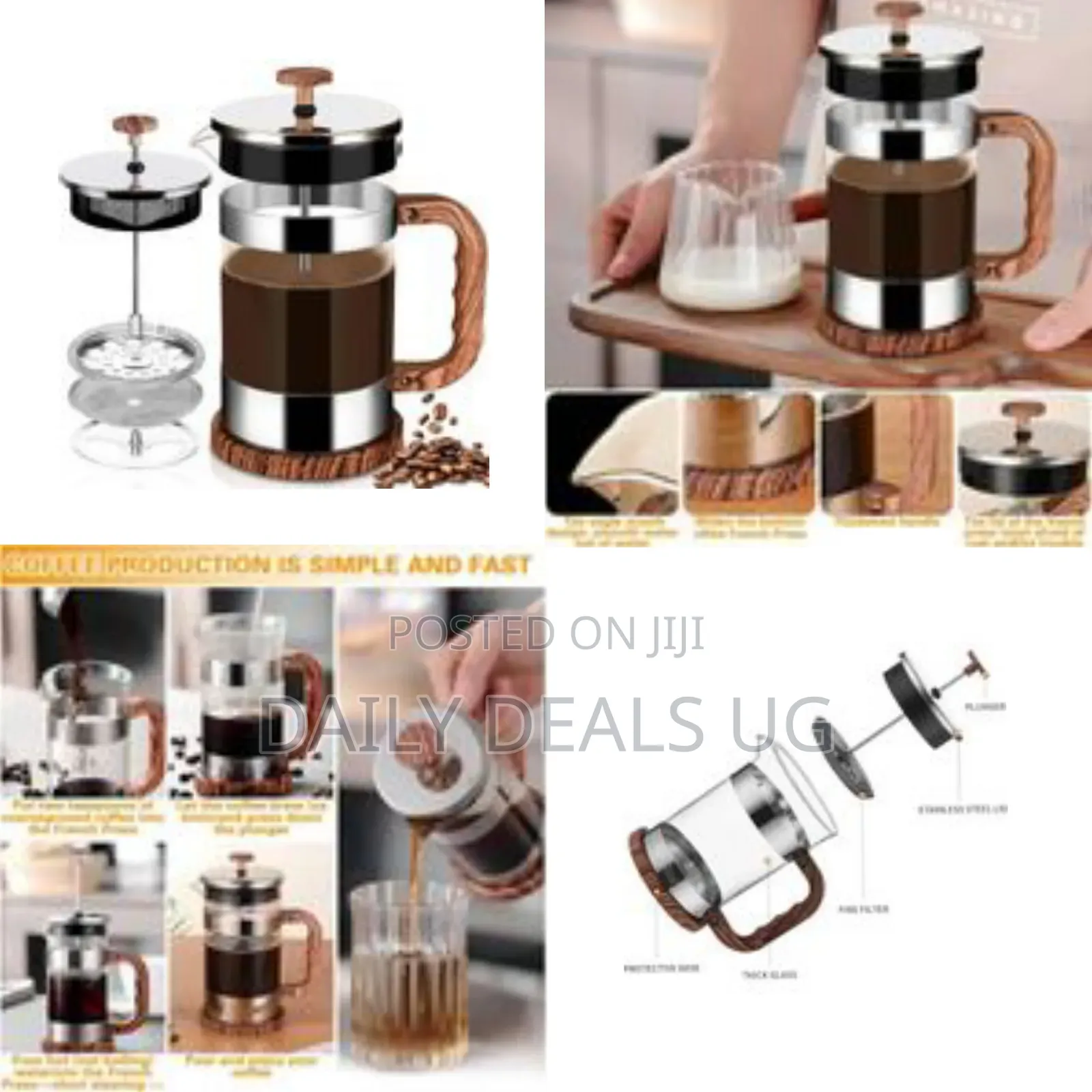 Haus Roland Glass Fench Press Coffee Maker With Stainless Steel Filter
