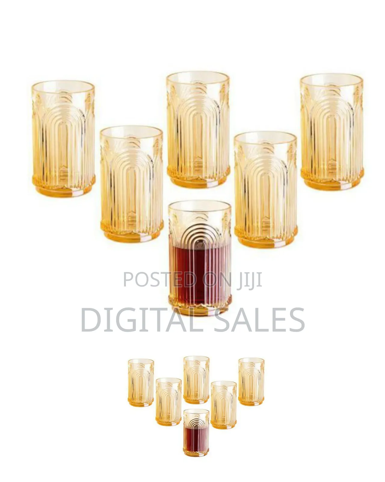 Set of 6 Juice Water Drinking Glasses, Arch Design Cocktail