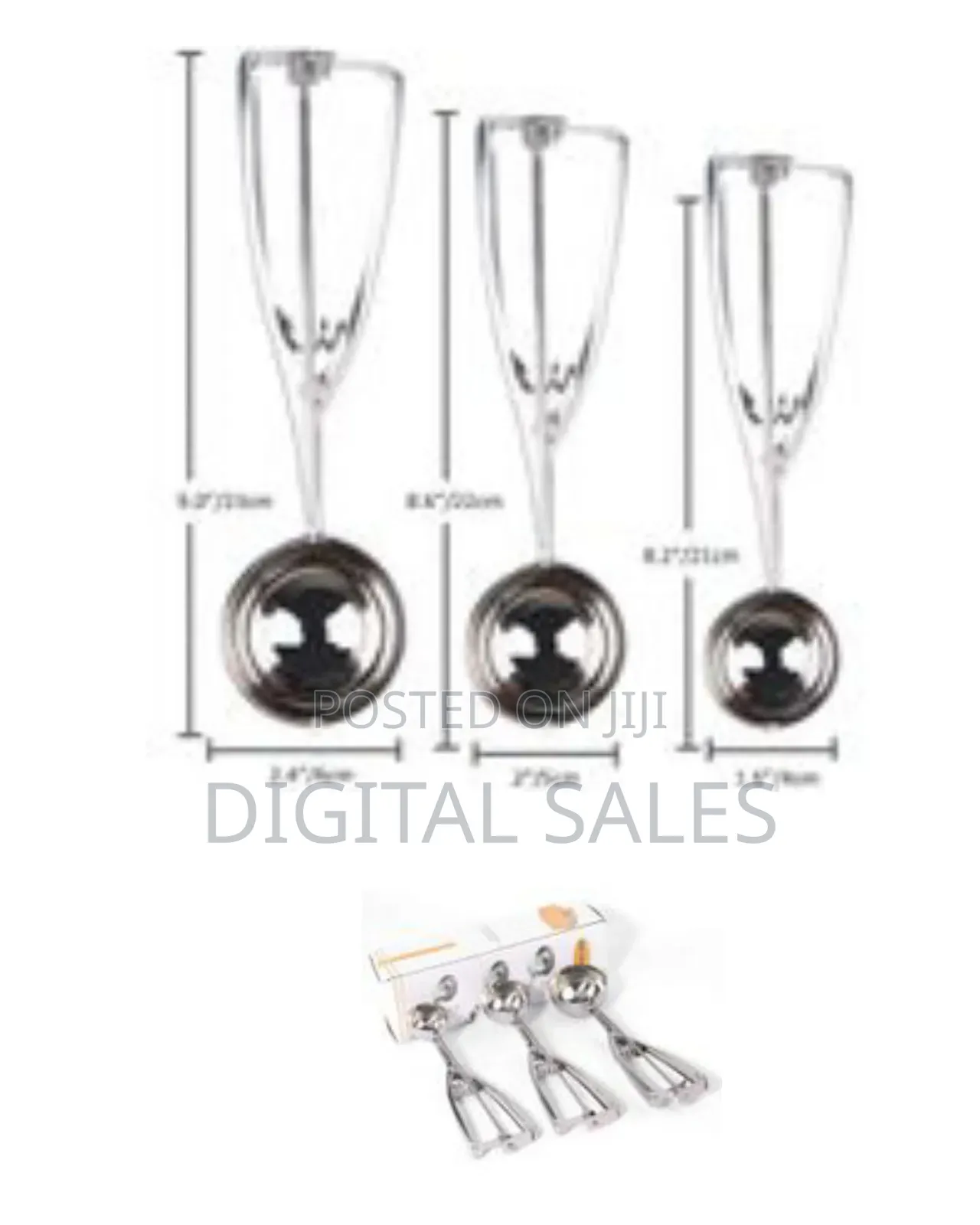 Ice Cream Scoop Set of 3, Stainless Steel With Trigger Release