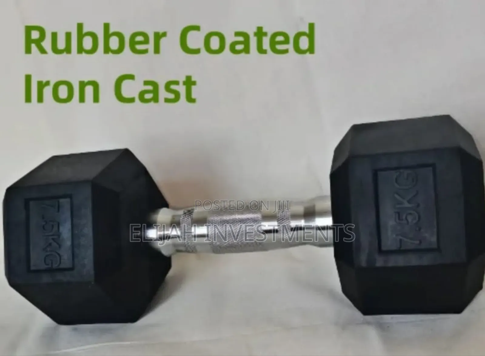 Pair Of Rubber Coated Dumbbells 7.5kg Black Silver