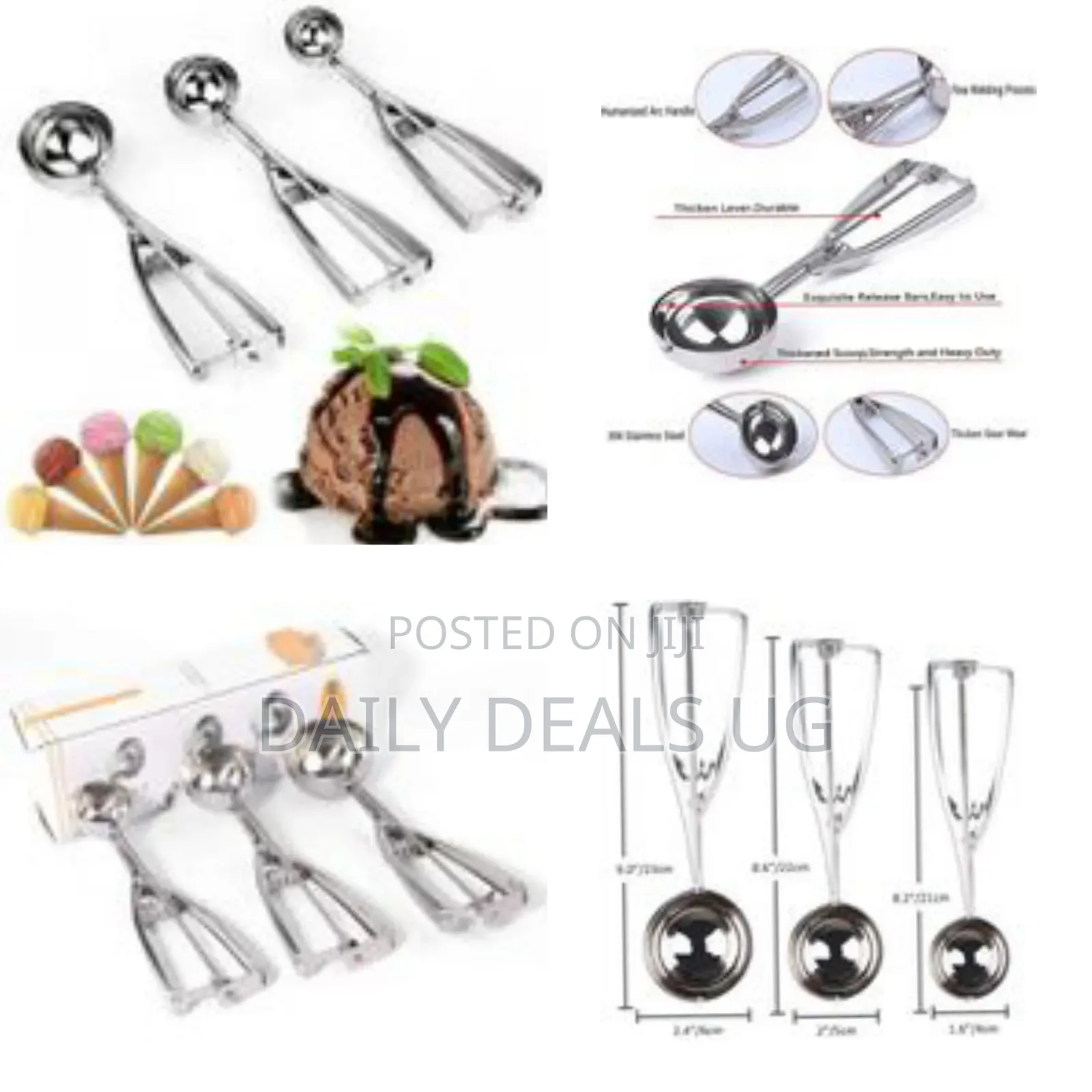 Ice Cream Scoop Set of 3, Stainless Steel With Trigger Release