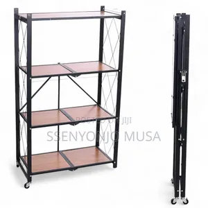 Portable Kitchen Folding Shelf – 4-tier Metal Storage Rack With Wheels