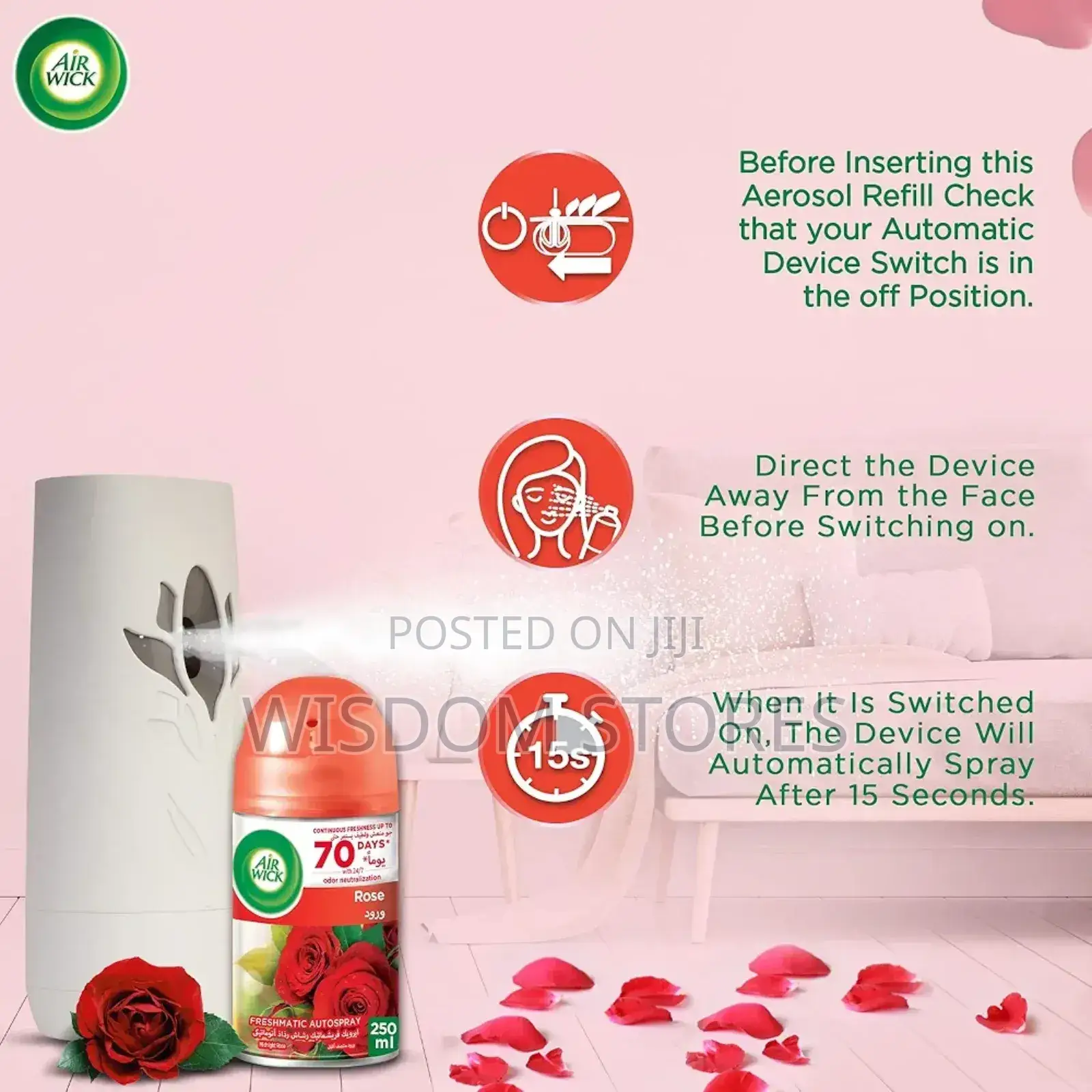 Air Wick Freshener Freshmatic Auto Spray, Rose Scent, 250ml X 2