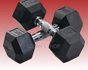 Pair of Rubber Coated Dumbbells 7.5kg Black Silver