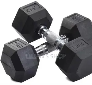 Pair of Rubber Coated Dumbbells 7.5kg Black Silver