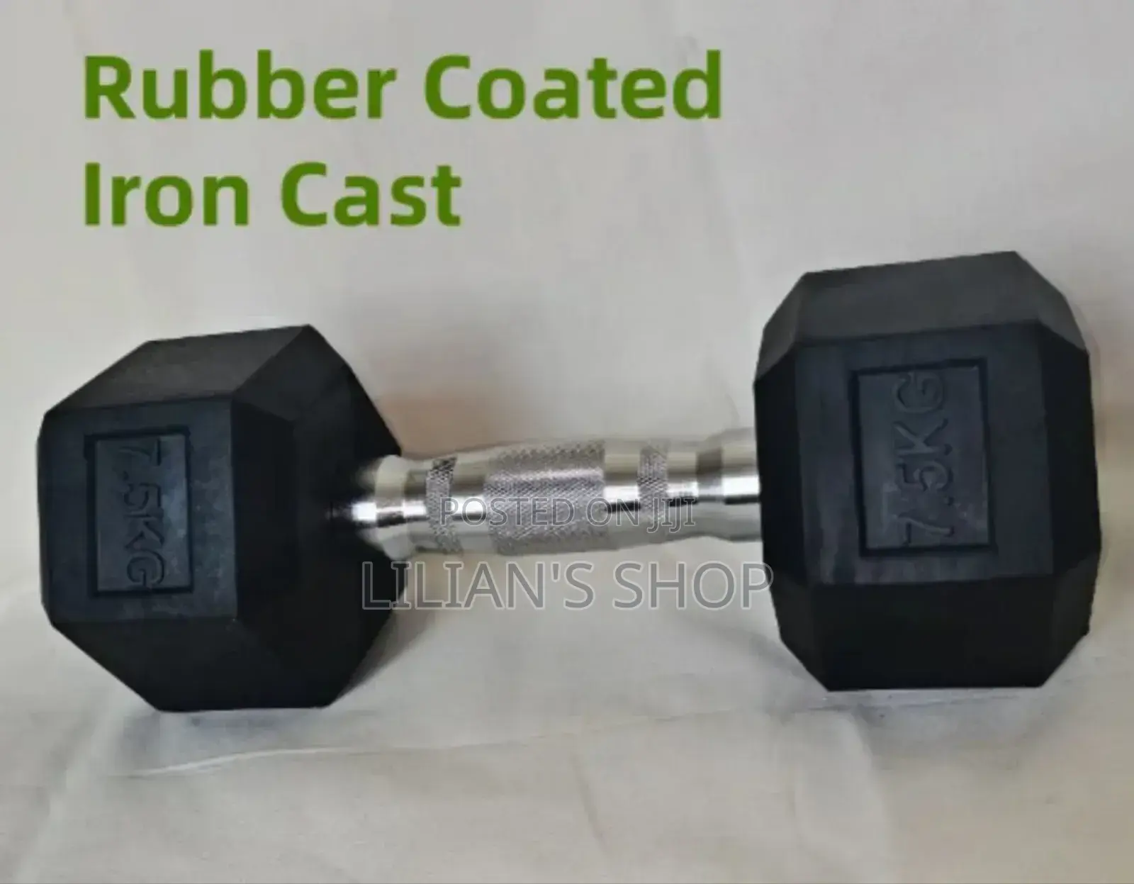 Pair of Rubber Coated Dumbbells 7.5kg Black Silver