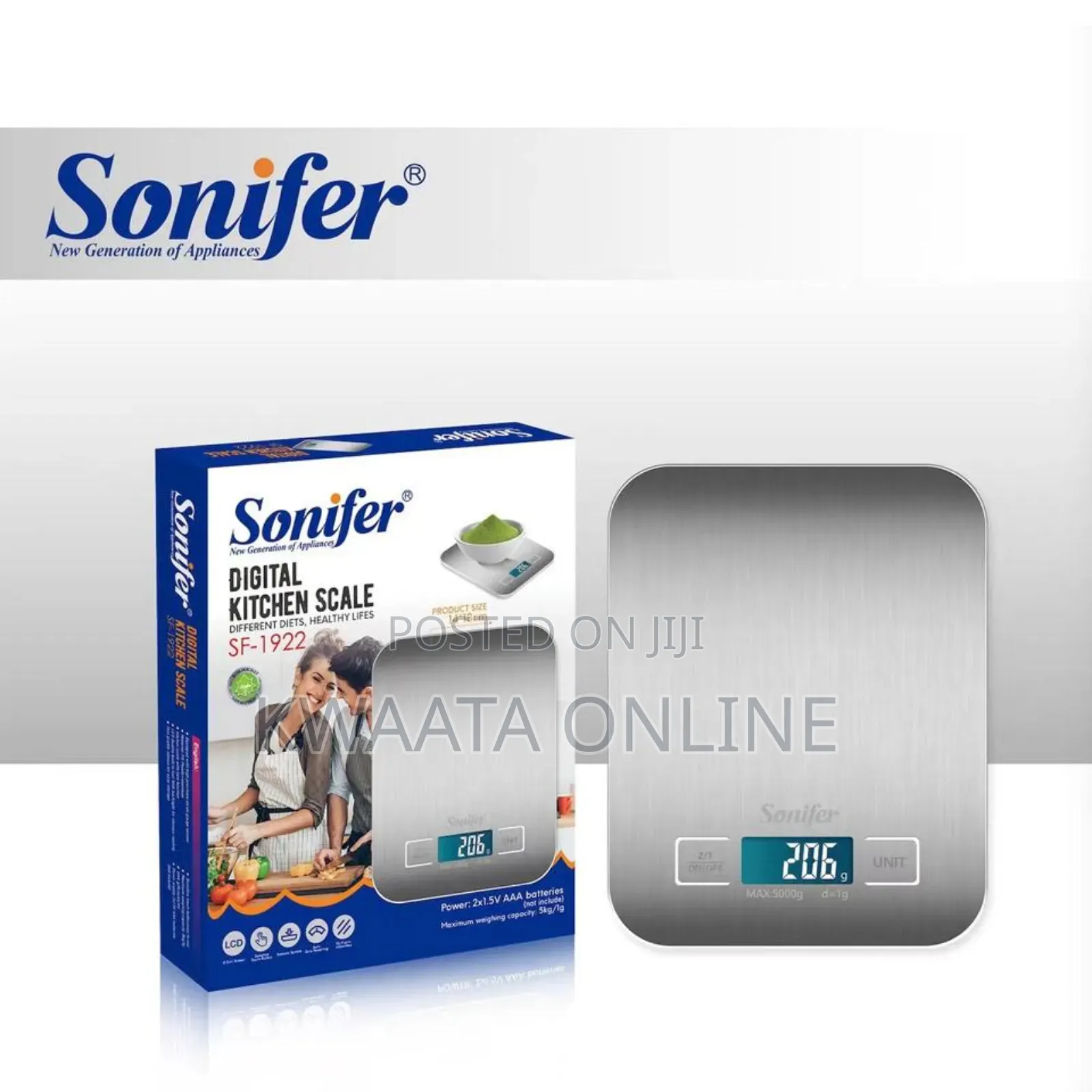 Digital Kitchen Weighing Scale Food Max 5kg Capacity, Sonifer Sf-1922