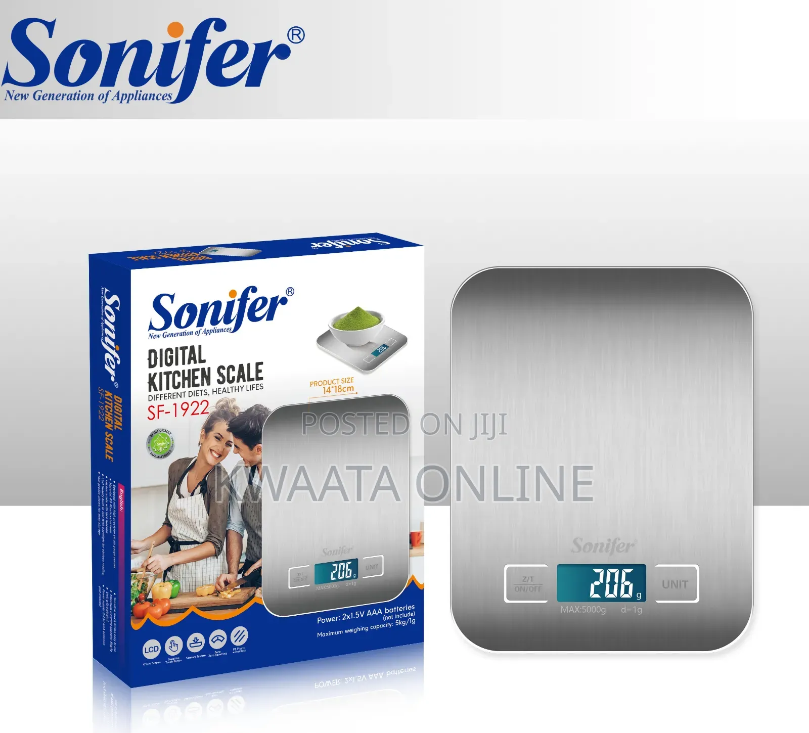 Digital Kitchen Weighing Scale Food Max 5kg Capacity, Sonifer Sf-1922