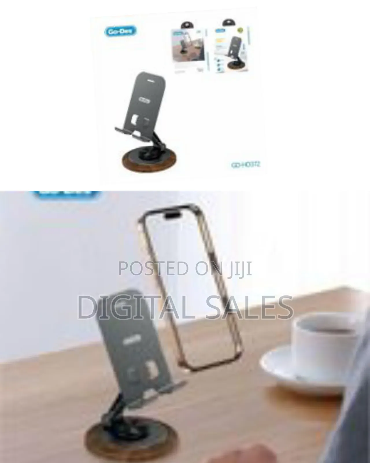 Go-Des Aluminum Alloy Foldable Mobile Phone Stand With Wood