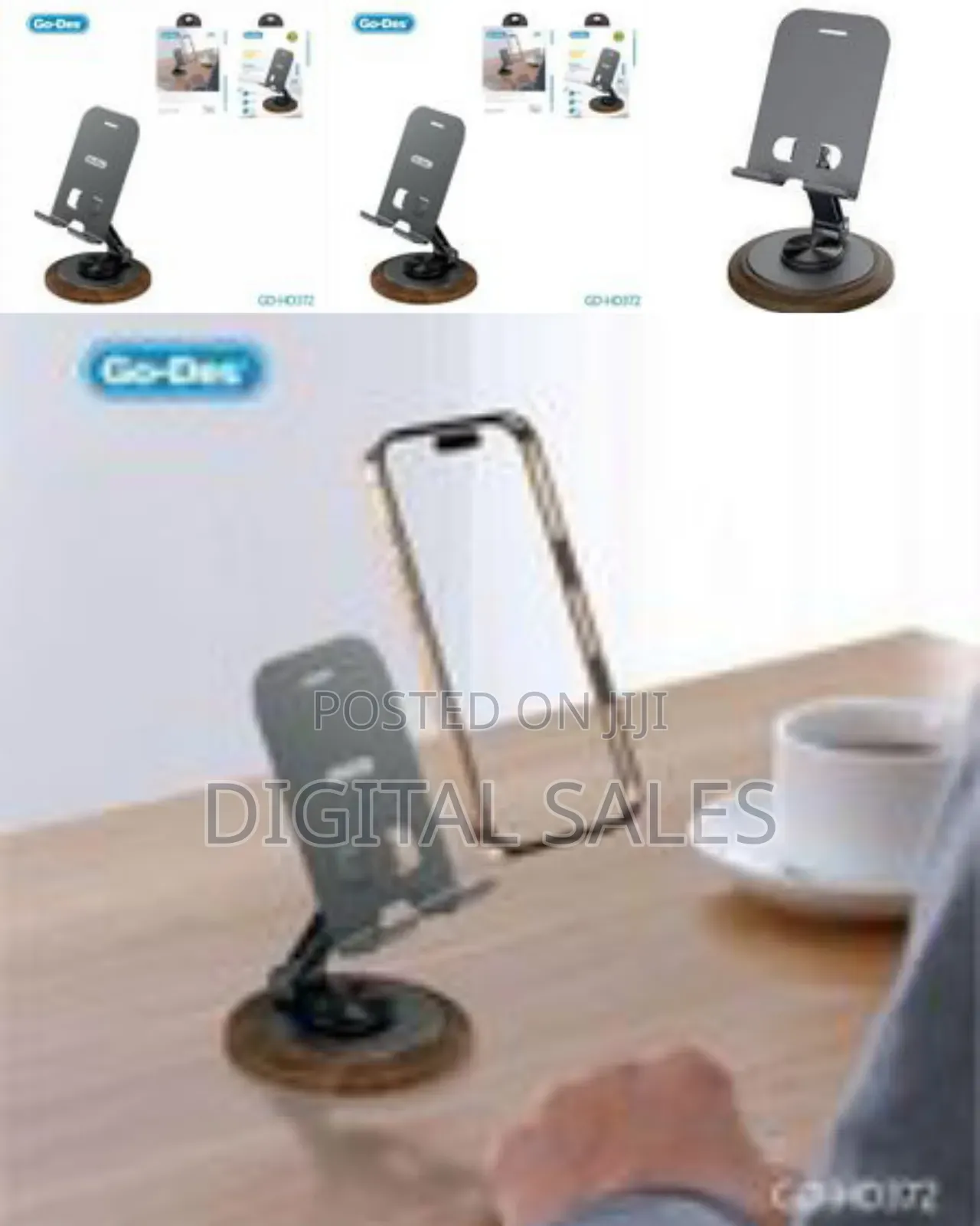 Go-Des Aluminum Alloy Foldable Mobile Phone Stand With Wood