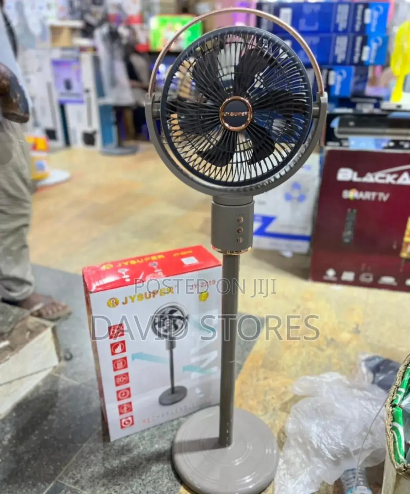 Jysuper Jy-2219 Rechargeable Stand Fan Powerful, Long-Lasting Battery